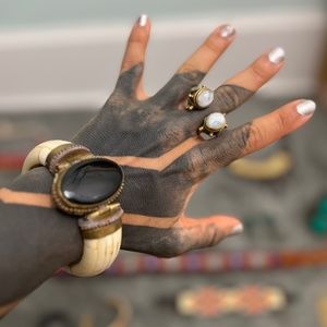 African Onyx Stone and Bone Ivory Bangle